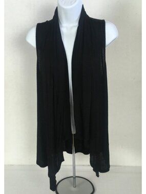 CKW Draped Open Front Cardigan Women Size S Black Asymmetric Hem Sleeveless